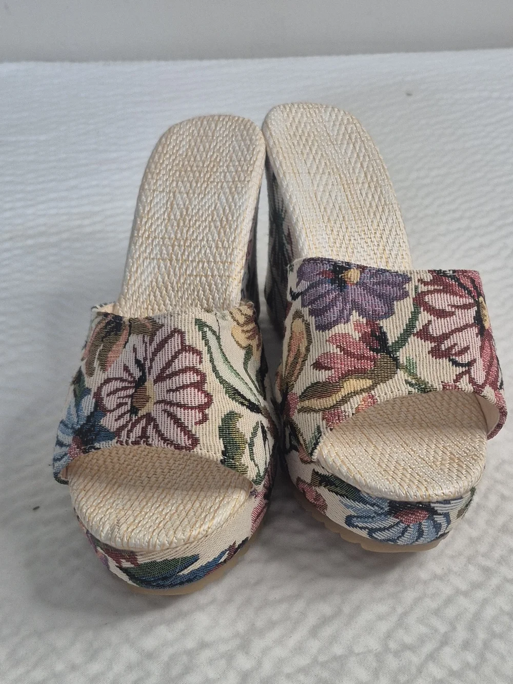 Women multicolor floral slip-on open-toe wedge sandals EU 41